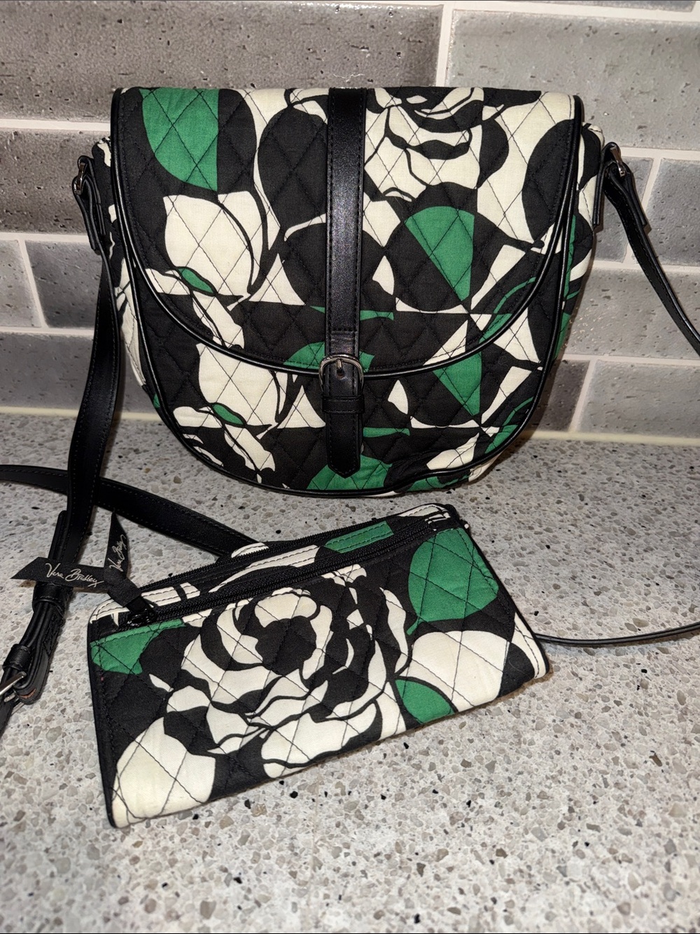 Vera Bradley Slim Saddle Bag in the Imperial Rose with matching Zipfront Wallet
